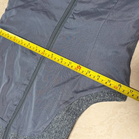 Grey Wool Midi Dress w/ White Lace-up Front Detail & a Back Slit Below the Knee - Picture 14 of 16